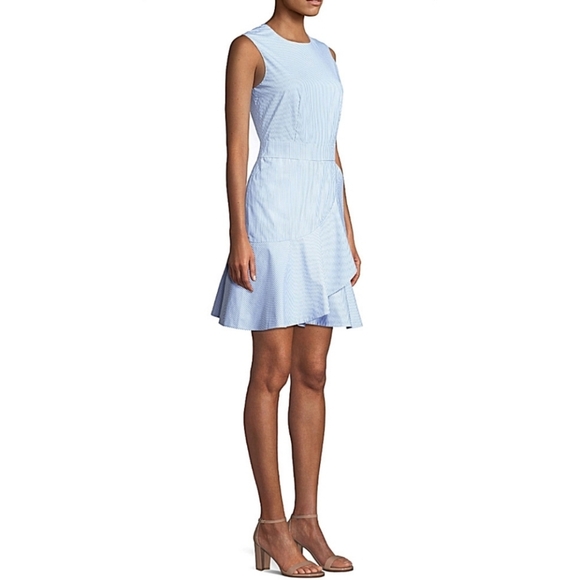 Draper James Striped Ruffle Tulip Fit and Flare Dress 6 Blue White Lined #7464 - Picture 7 of 9